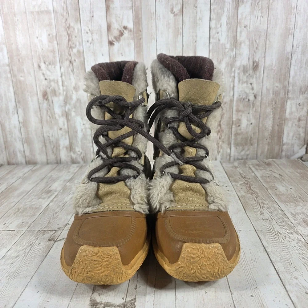 Vintage‎ Sorel Nanook Women Tan Brown Leather Faux Fur Trim Snow Boots Canada